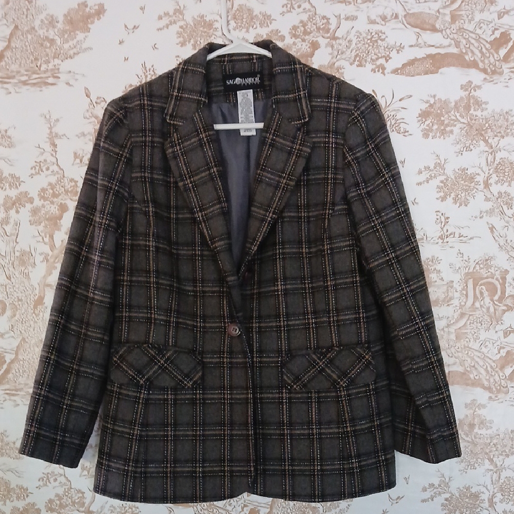Sag Harbor Gray and Brown Plaid Blazer